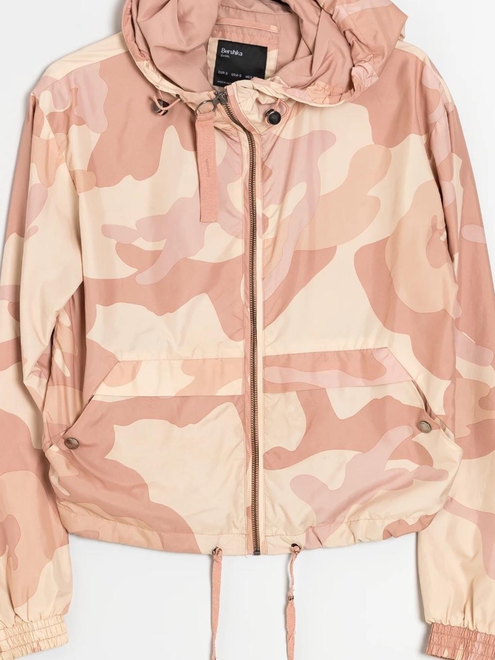 Bershka Pink Camouflage Hooded Bomber Jacket